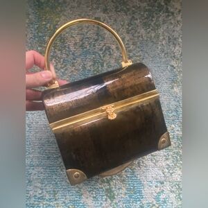 Vintage Lisette New York tortoise lacquer box handle top purse